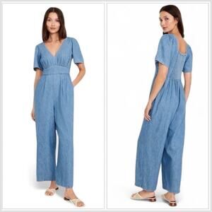 OLD NAVY Waist Defined Puff-Sleeve Wide Leg Jumpsuit Chambray NWT Large